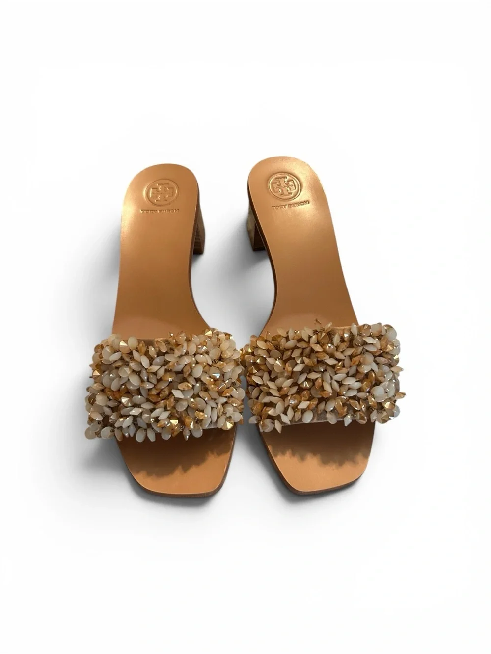 Tory Burch NWOT Logan satin and crystal beaded slides